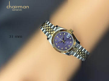 Chairman Geneve Superlative Chronometer Purple Dated Dial Silver And Gold Strap Gents Watch