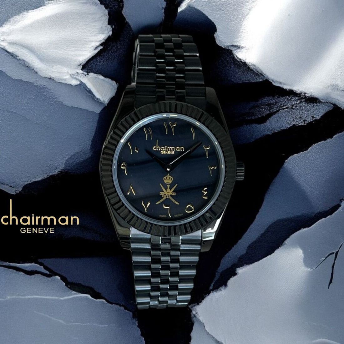 Chairman Geneve Arabic Black Dial Black Chain Gents Watch