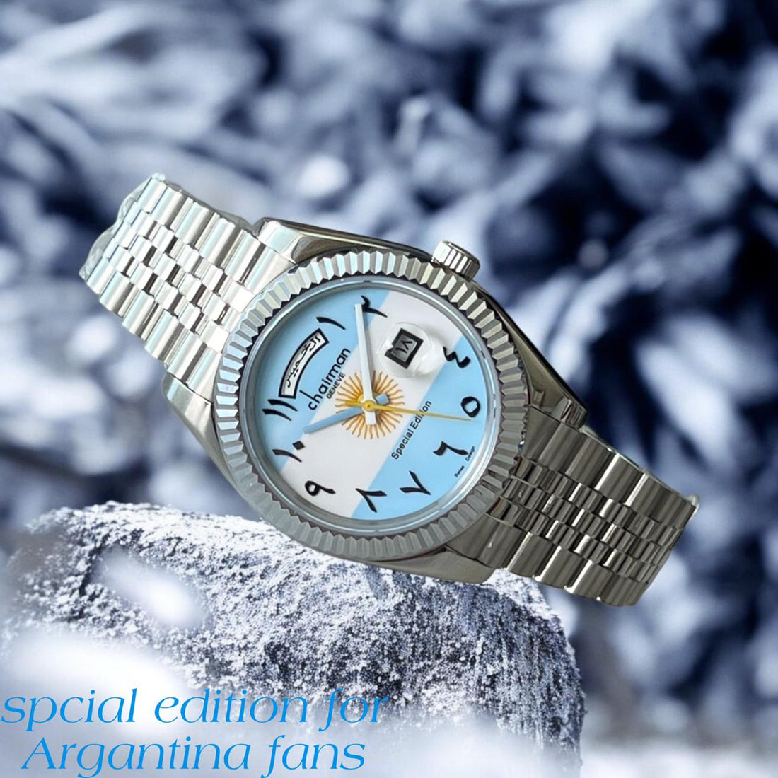 Chairman Geneve Arabic Mixed Color Dated Dial Silver Chain Gents Watch