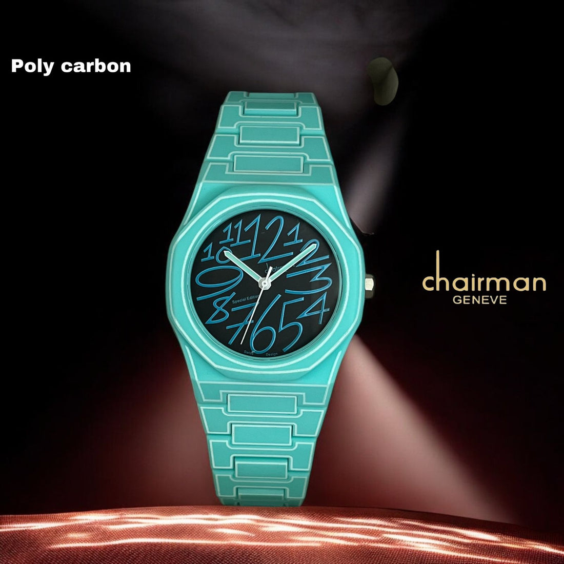 Chairman Geneve Black Dial Sky Blue Poly Carbon Gents Watch