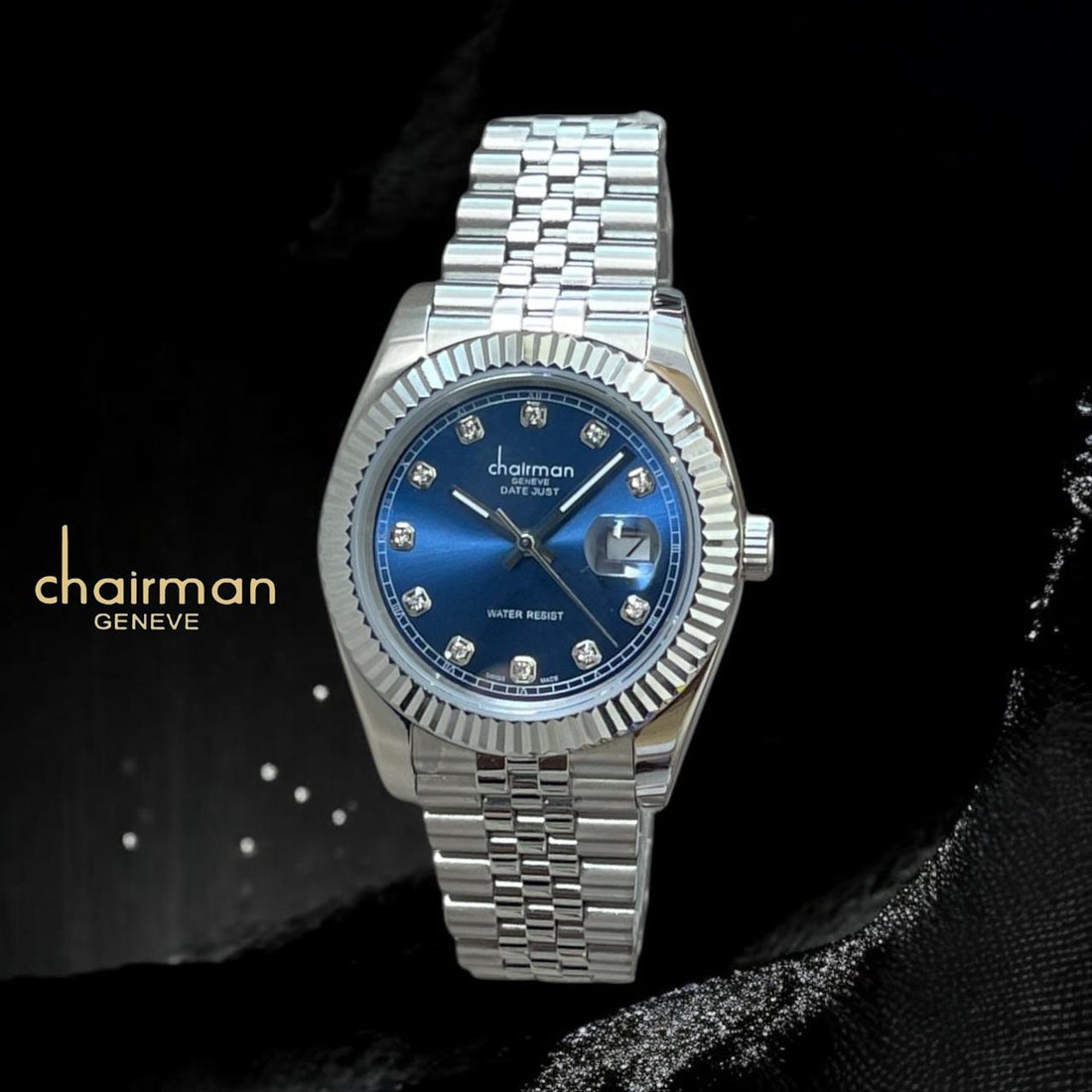 Chairman Geneve Dated Blue Dial Silver Chain Gents Watch
