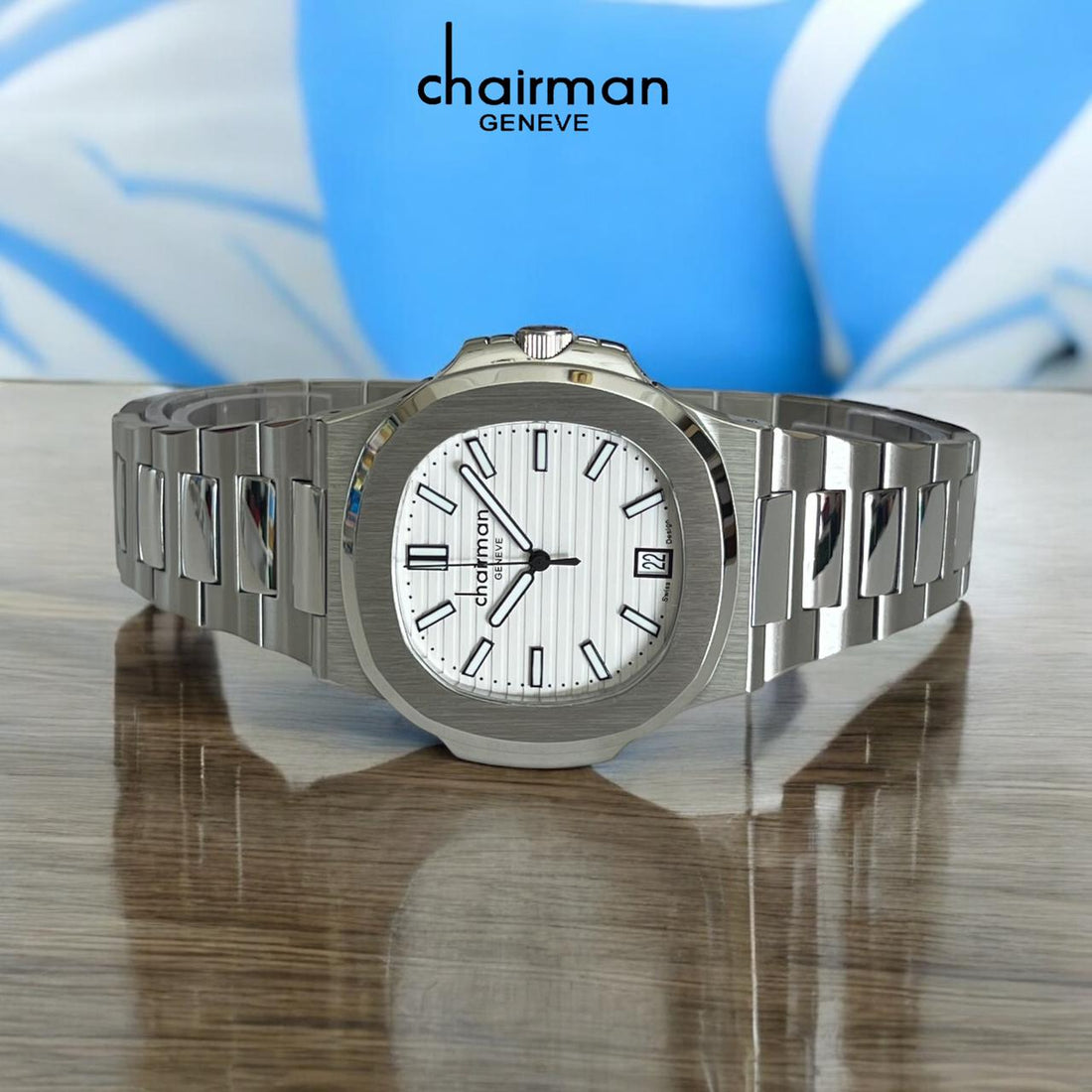 Chairman Geneve Dated White Dial Grey Chain Gents Watch