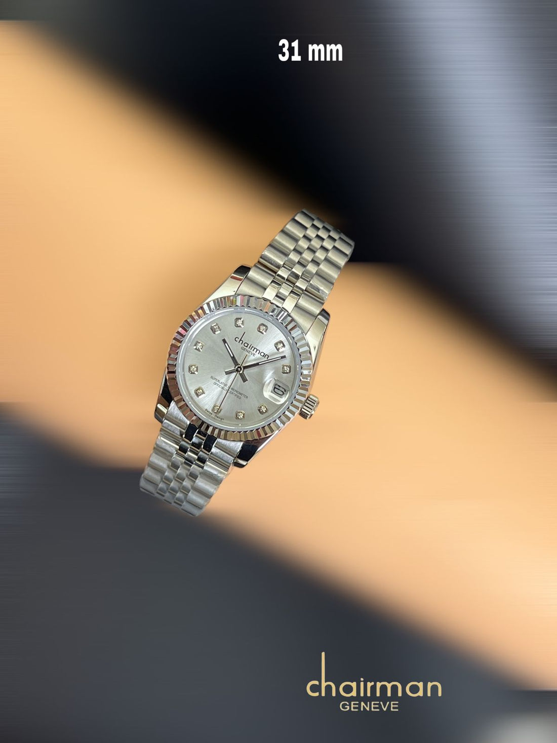 Chairman Geneve Grey Dial Dated Silver Strap Men's Watch