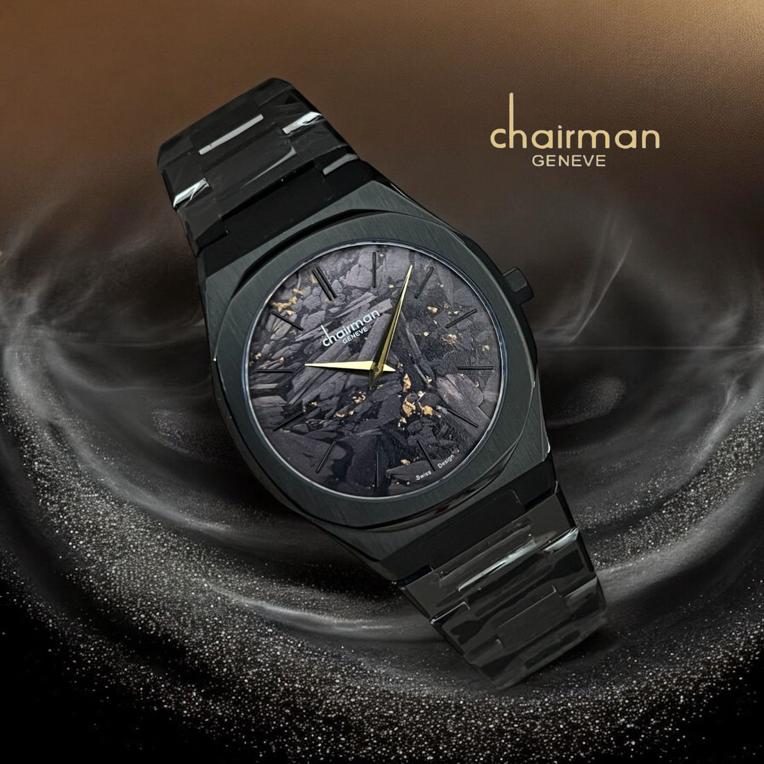 Chairman Geneve Marble Black Dial Black Strap Men's Watch