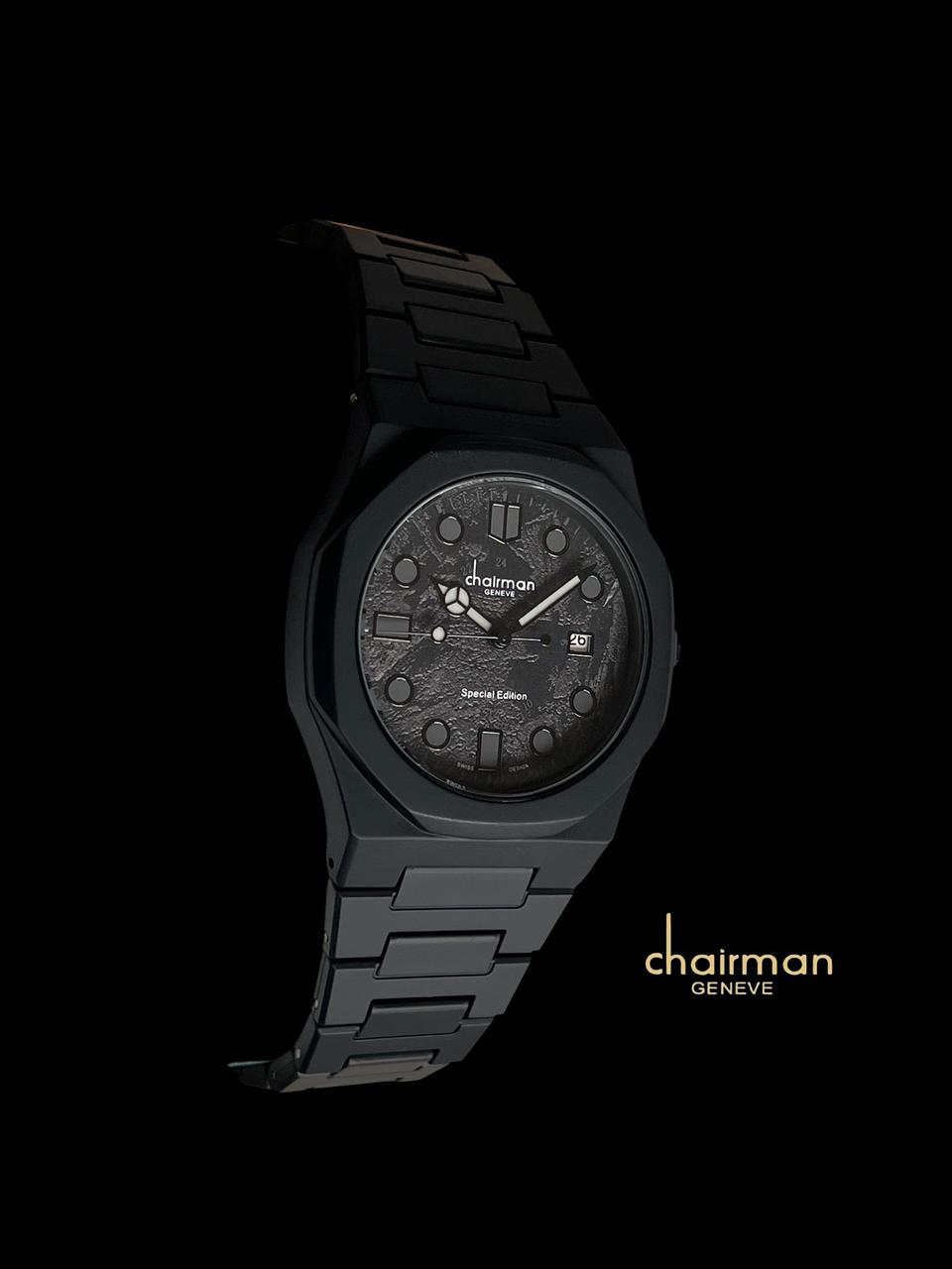 Chairman Geneve Marble Dated Dial Black Poly Carbon Gents Watch