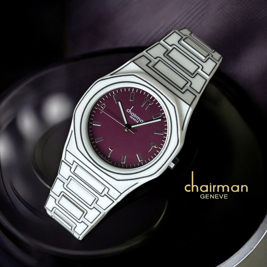 Chairman Geneve Maroon Arabic Dial White Strap Gents Watch