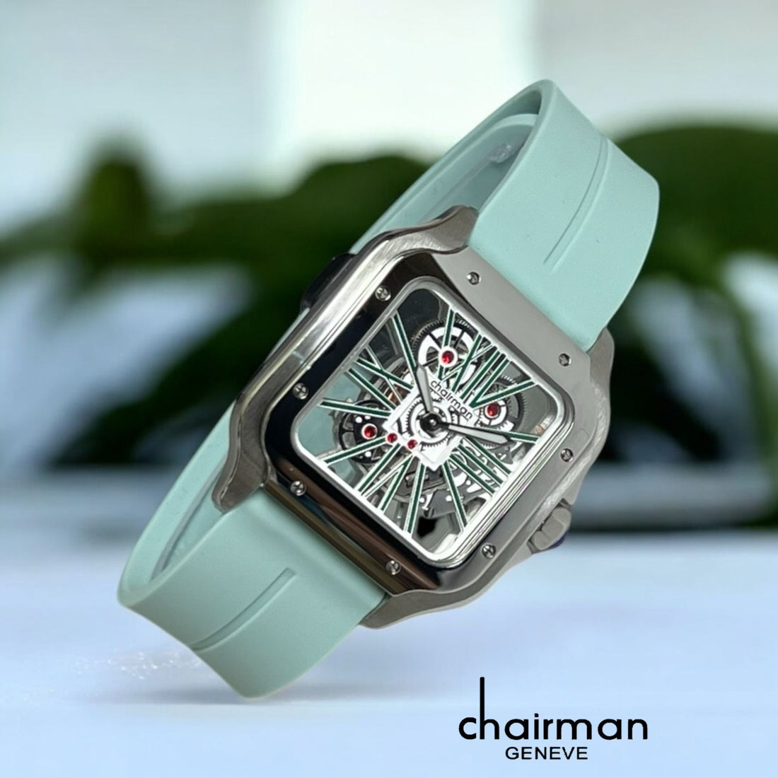 Chairman Geneve Mechanical Dial Baby Green Strap Gents Watch