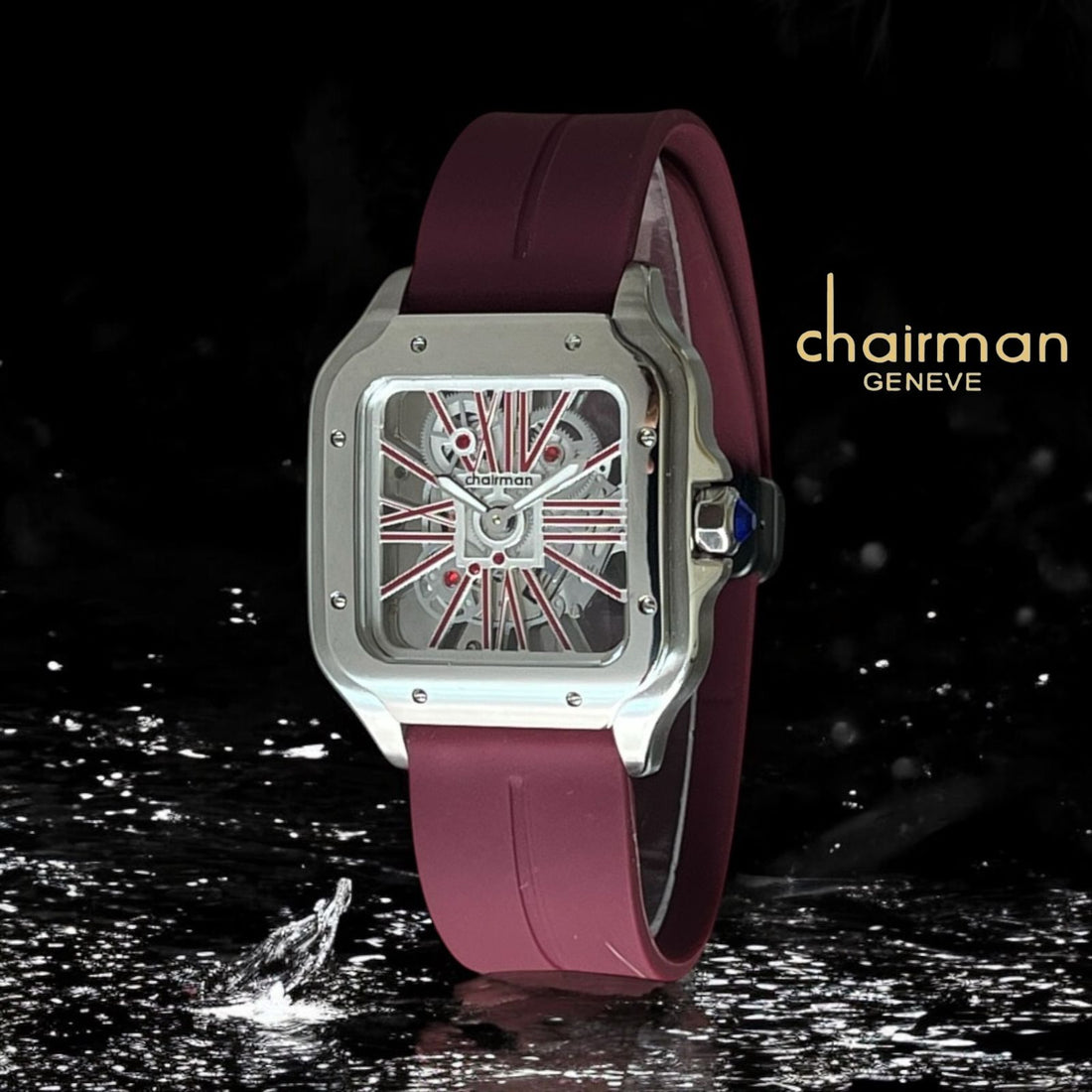 Chairman Geneve Mechanical Dial Maroon Strap Gents Watch