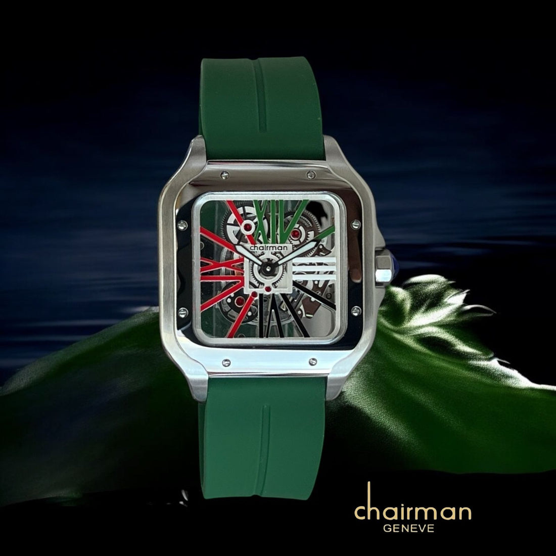 Chairman Geneve Mechanical Multi Color Dial Green Strap Gents Watch