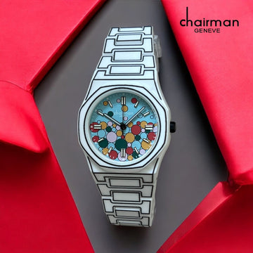 Chairman Geneve Multi Color Dial White And Black Poly Carbon Gents Watch
