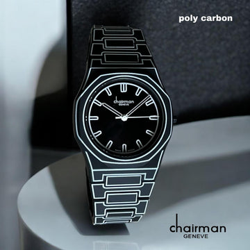 Chairman Geneve Poly Carbon Black And White Dial Strap Gents Watch
