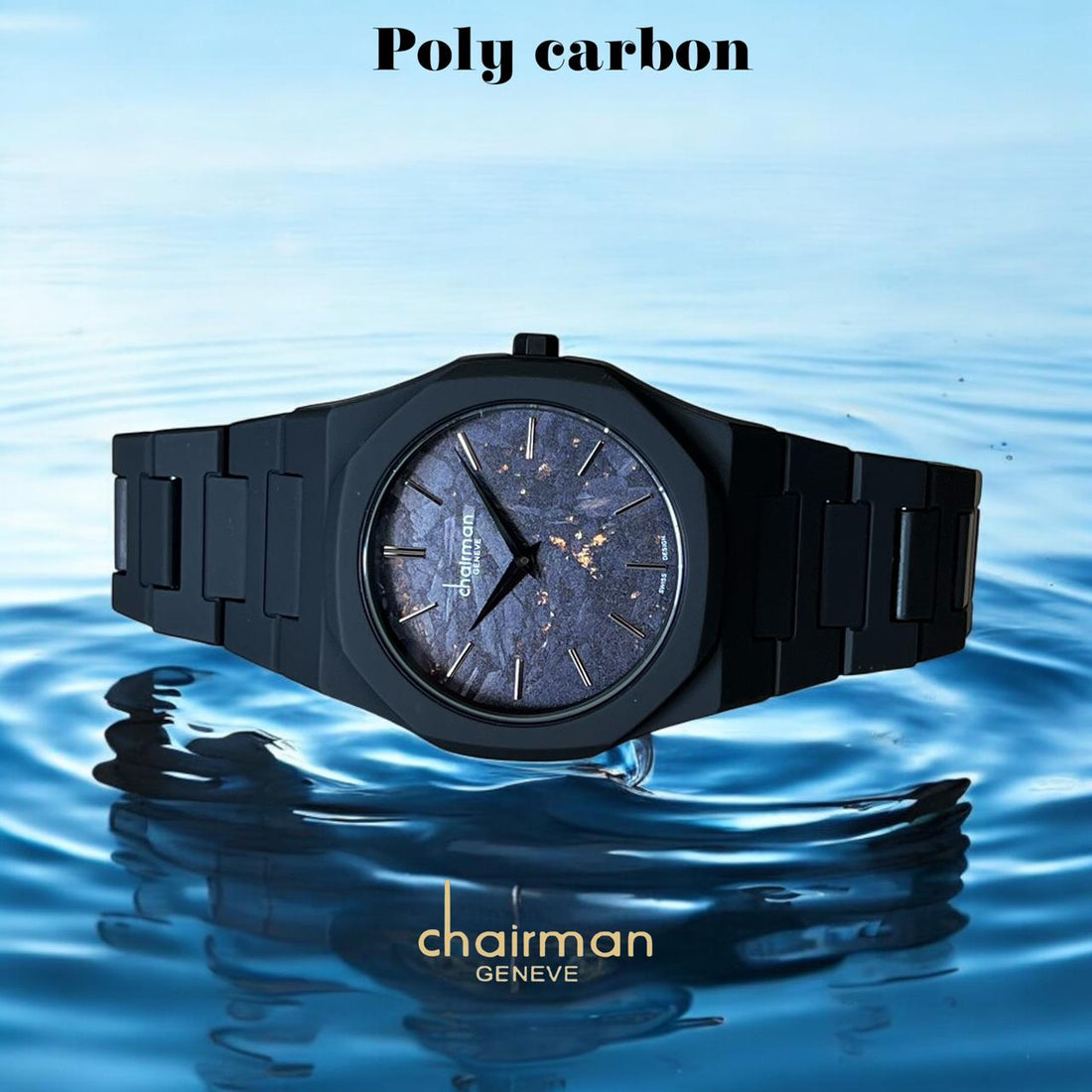 Chairman Geneve Poly Carbon Black Marble Dial Black Gents Watch