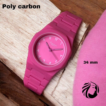 Chairman Geneve Poly Carbon Pink Arabic Dial Gents Watch