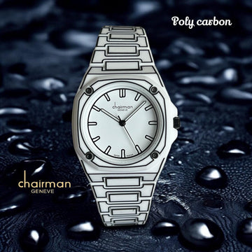 Chairman Geneve Poly Carbon White Dial White And Black Strap Gents Watch