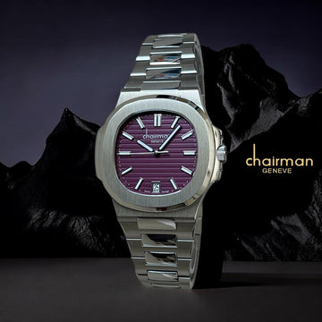Chairman Geneve Purple Dated Dial Silver Chain Gents Watch