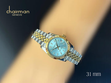 Chairman Geneve Sky Blue Dated Dial Silver And Gold Strap Gents Watch