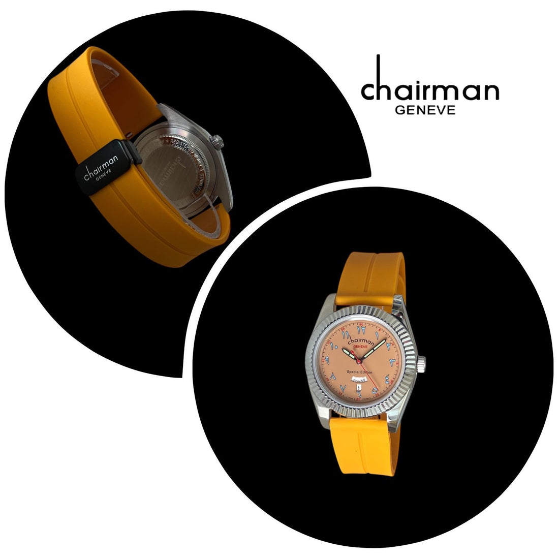 Chairman Geneve Special Edition Arabic Day And Dated Beige Dial Yellow Strap Gents Watch