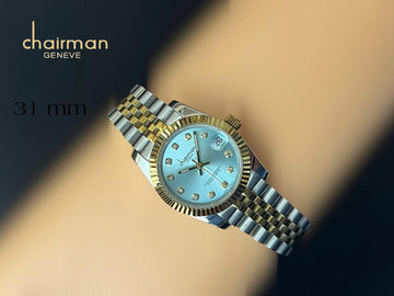 Chairman Geneve Superlative Chronometer Sky Blue Dated Dial Silver And Gold Strap Gents Watch