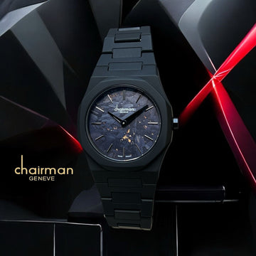 Chairman Geneve Swiss Design Black Marble Dial Black Gents Watch