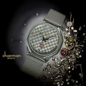 Chairman Geneve UAE Emblem Arabic Grey Dial Silver Chain Gents Watch