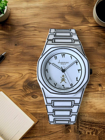 Chairman Geneve White Arabic Dial Swiss Design White And Black Gents Watch
