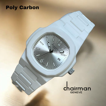Chairman Geneve White Dated Poly Carbon Unisex Watch