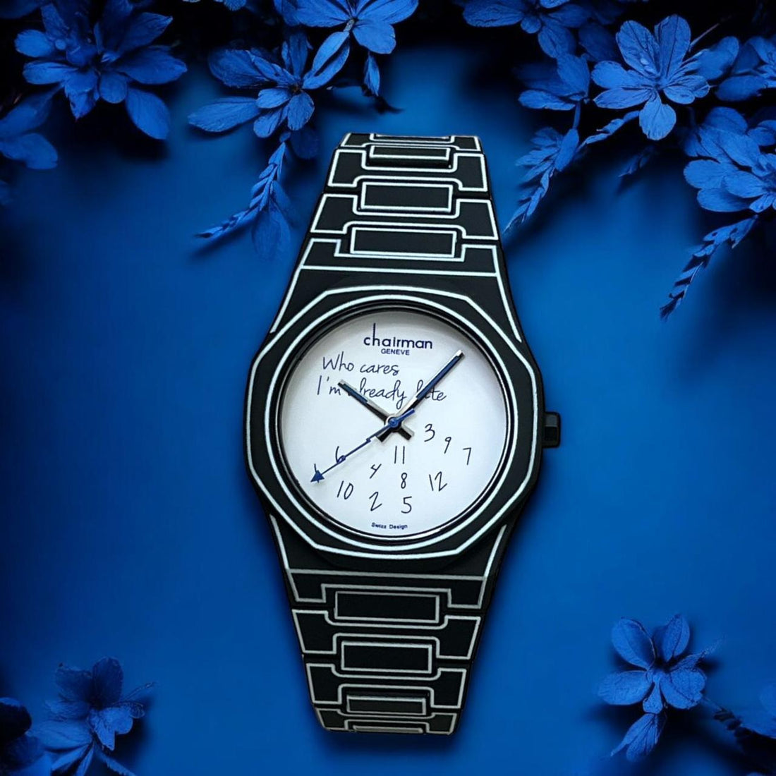 Chairman Geneve White Dial Black And White Strap Gents Watch
