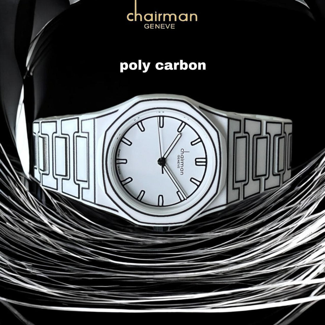 Chairman Geneve White Dial Poly Carbon White Strap Gents Watch