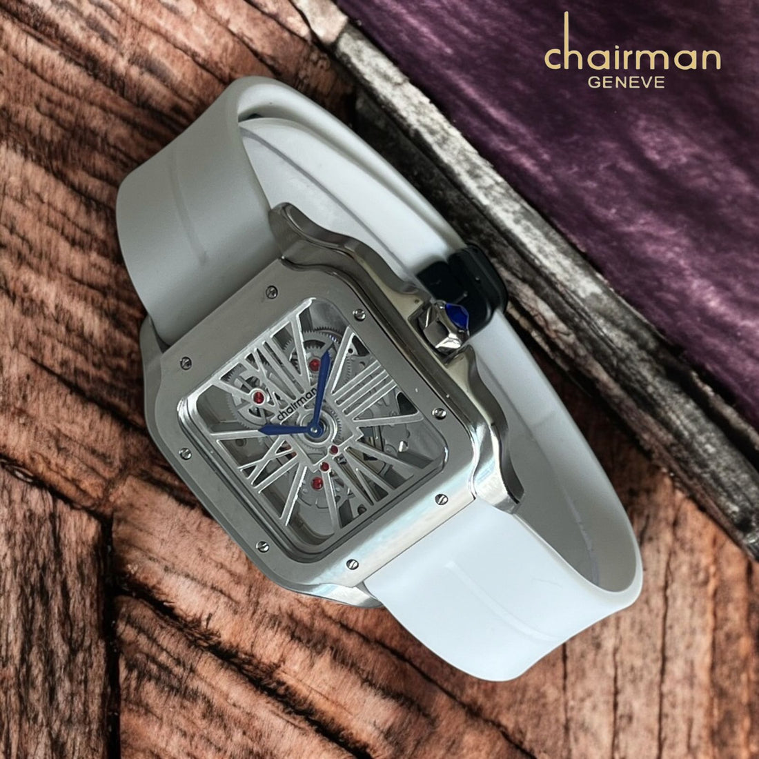 Chairman Geneve White Mechanical Dial White Strap Gents Watch