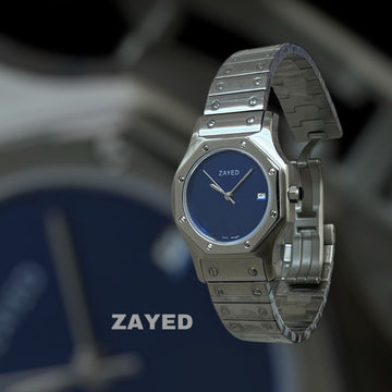 Navy Blue Dated Dial Zayed Silver Chain Gents Watch