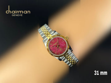 Silver Gold Strap Red Arabic Dial Chairman Geneve Ladies Watch