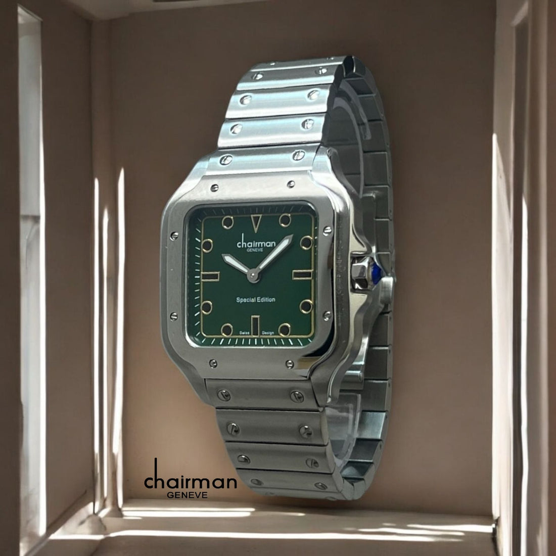 Special Edition Chairman Geneve Green Dial Silver Chain Gents Watch