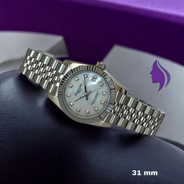 Stone White Dated Dial Silver Strap Chairman Geneve Gents Watch