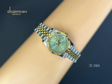 Superlative Chronometer Chairman Geneve Green Dated Dial Silver And Gold Strap Gents Watch
