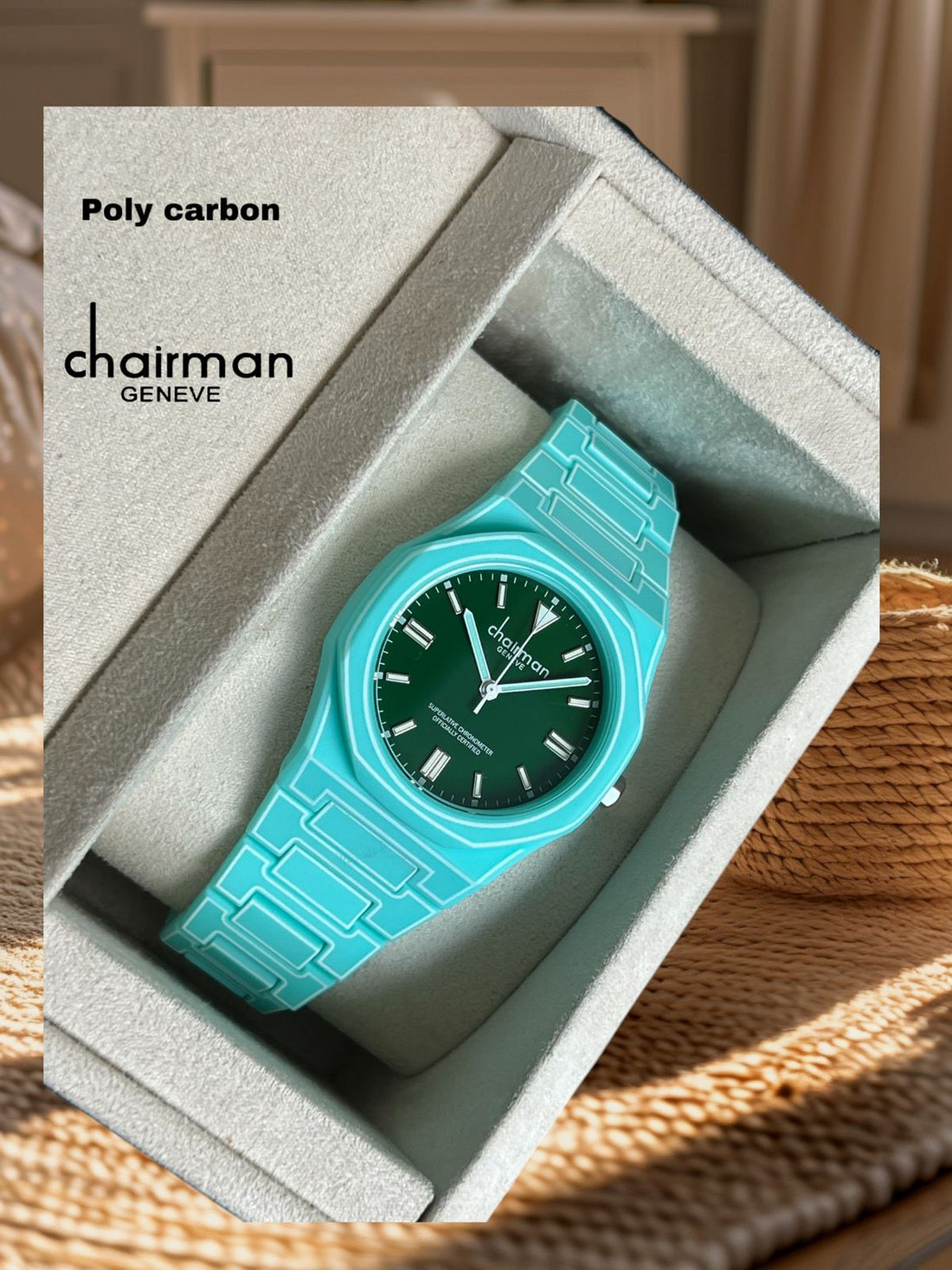Superlative Chronometer Chairman Geneve Green Dial Poly Carbon Sky Blue Gents Watch