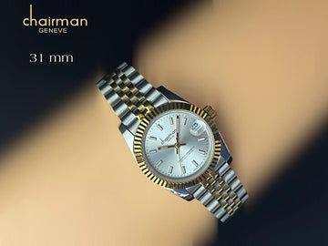 Superlative Chronometer Chairman Geneve Grey Dated Silver And Gold Strap Gents Watch