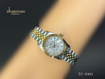 Superlative Chronometer Chairman Geneve White Dated Dial Silver And Gold Strap Gents Watch