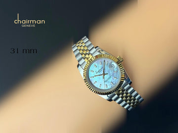 Superlative Chronometer Chairman Geneve Dated Marble Dial Silver And Gold Strap Gents Watch