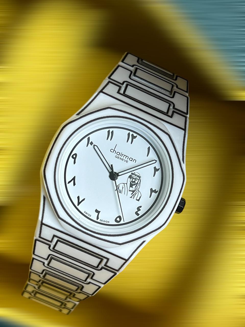 Swiss Design Chairman Geneve Arabic White Dial White And Black Strap Gents Watch