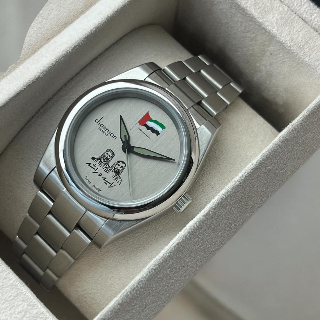 Swiss Design Chairman Geneve UAE Flag Grey Dial Silver Chain Gents Watch