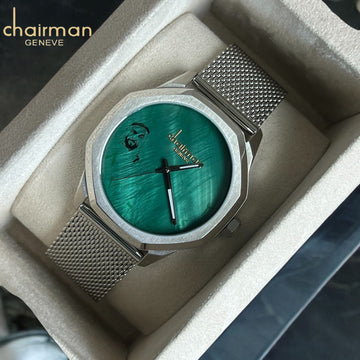 UAE Founder Picture Arabic Green Marble Dial Silver Chain Chairman Geneve Gents Watch