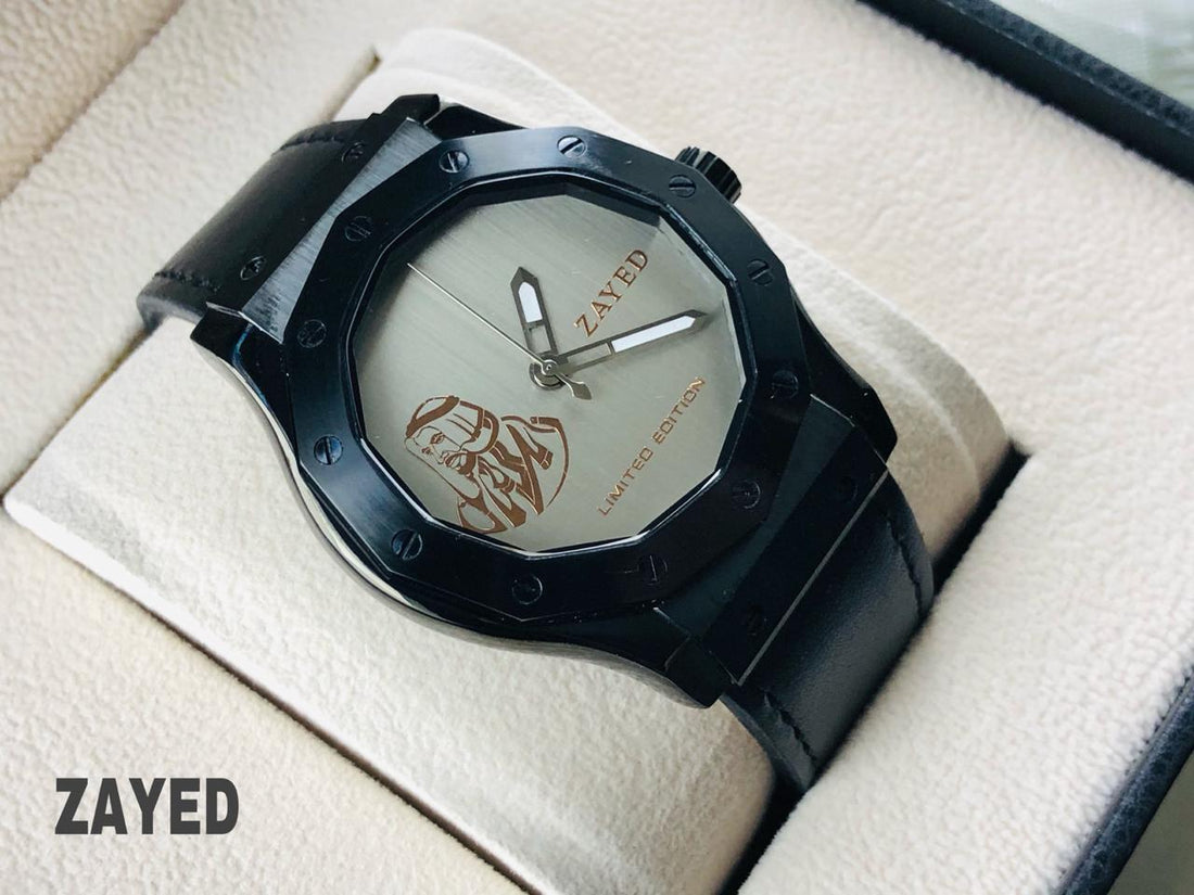 Zayed Limited Edition Metallic Dial Professional Black Men's Watch