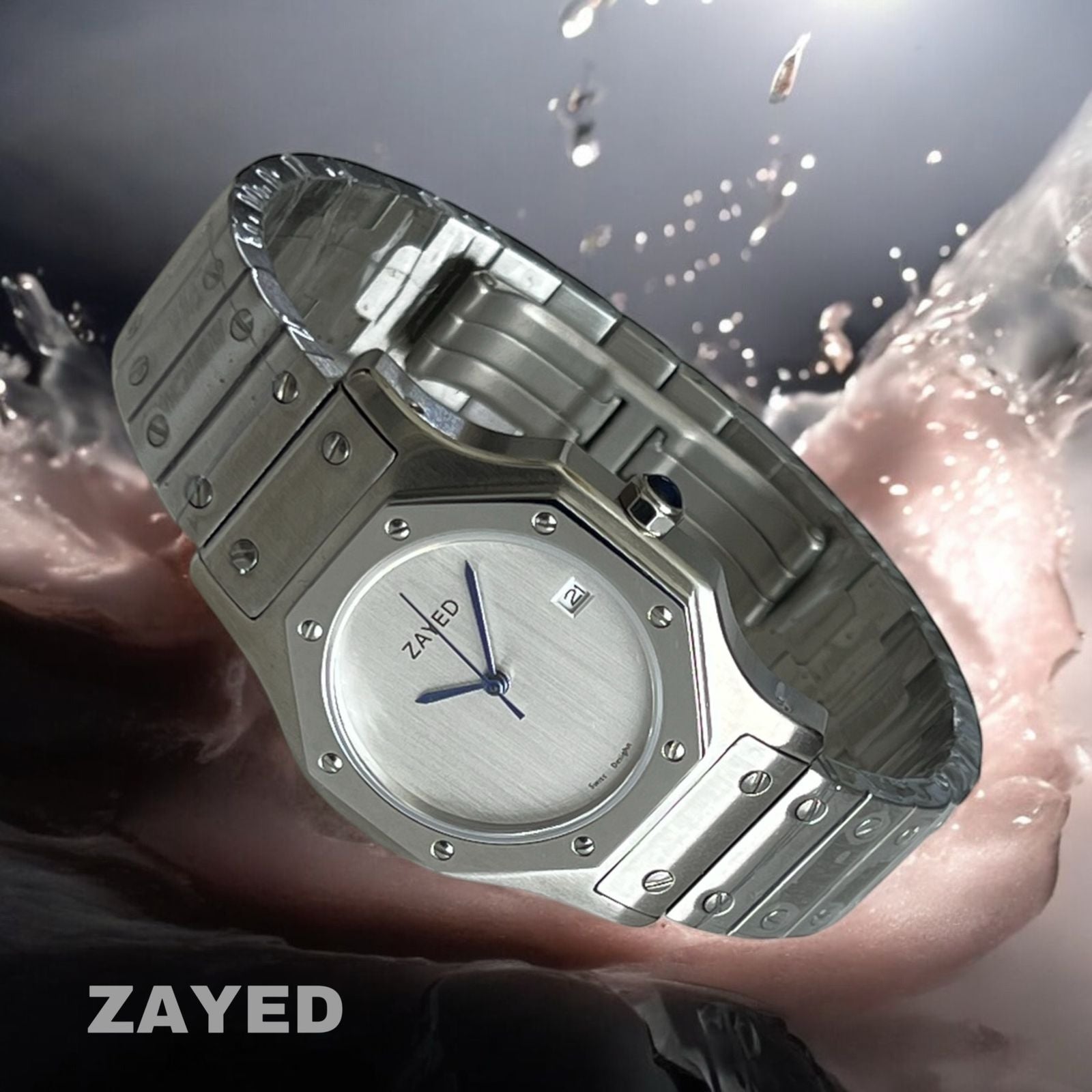 Baby Grey Dated Dial Zayed Silver Chain Gents Watch