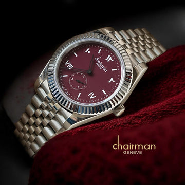 Chairman Geneve Arabic And Roman Maroon Dial Silver Chain Gents Watch