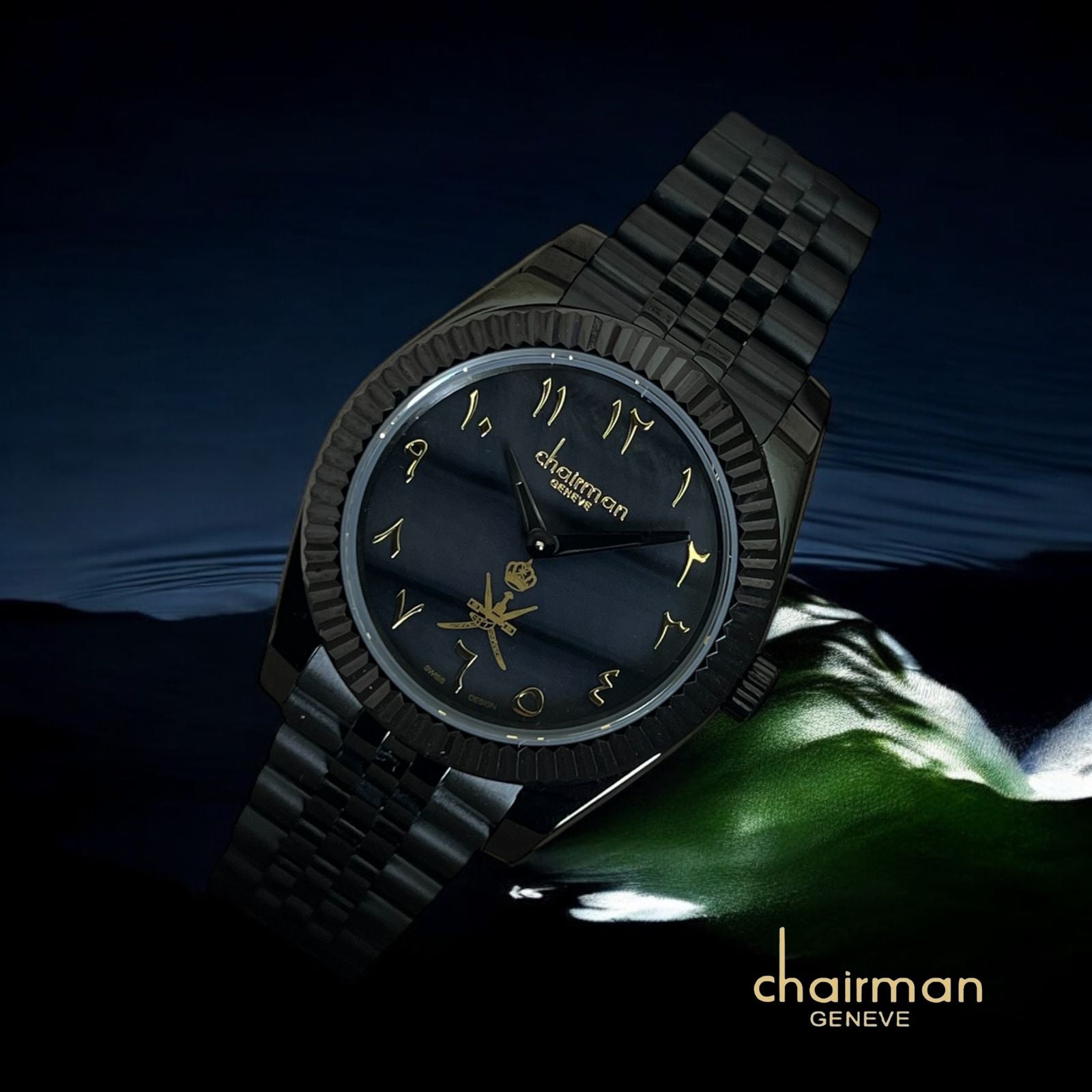 Chairman Geneve Arabic Black Dial Black Chain Gents Watch