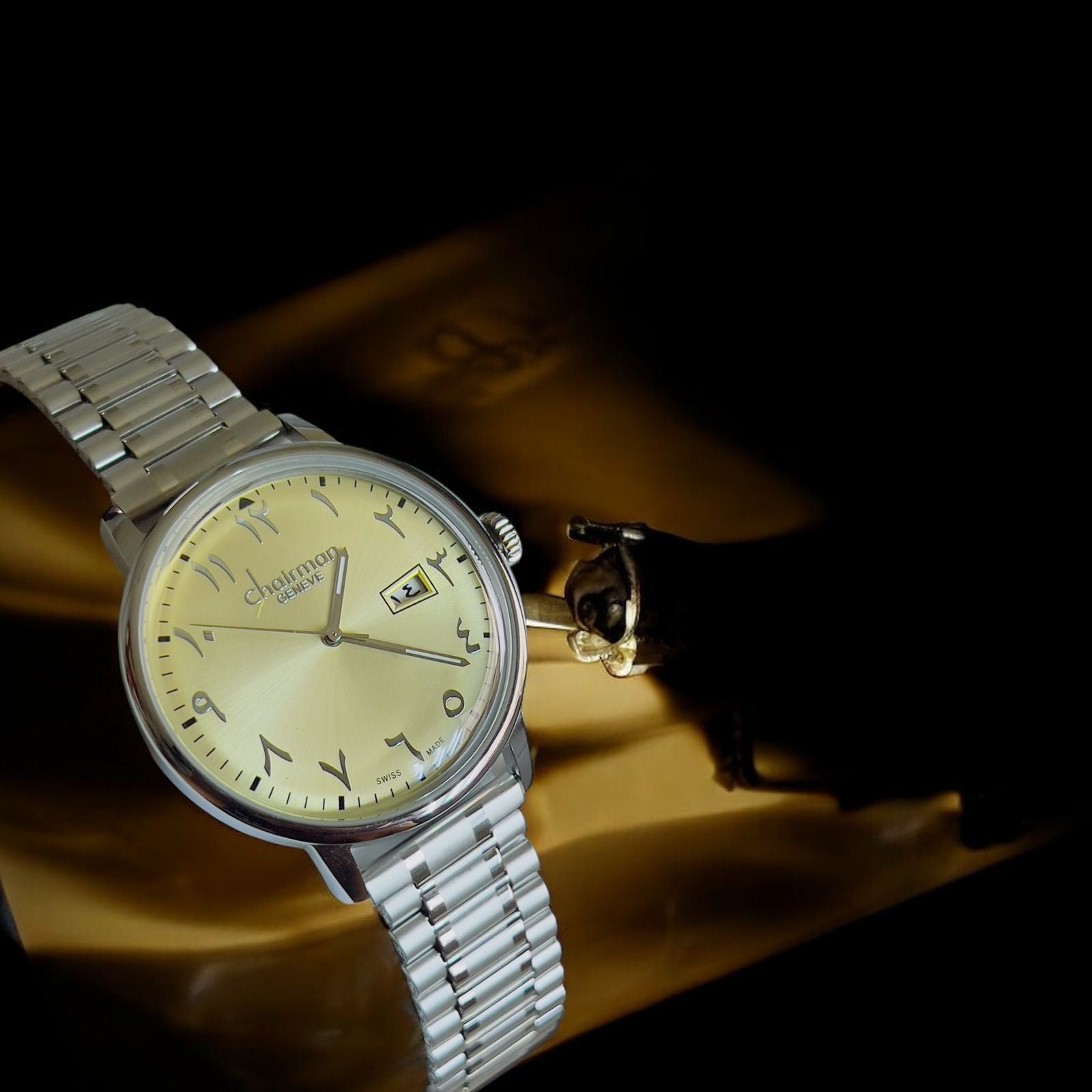 Chairman Geneve Arabic Dated Baby Green Dial Silver Chain Gents Watch