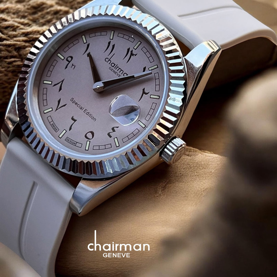 Chairman Geneve Arabic Dated Baby Grey Dial Grey Strap Gents Watch