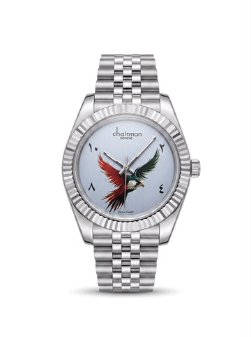 Chairman Geneve Arabic Eagle Grey Dial Silver Chain Gents Watch