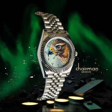 Chairman Geneve Arabic Eagle Photo Baby Blue Dial Silver Chain Gents Watch