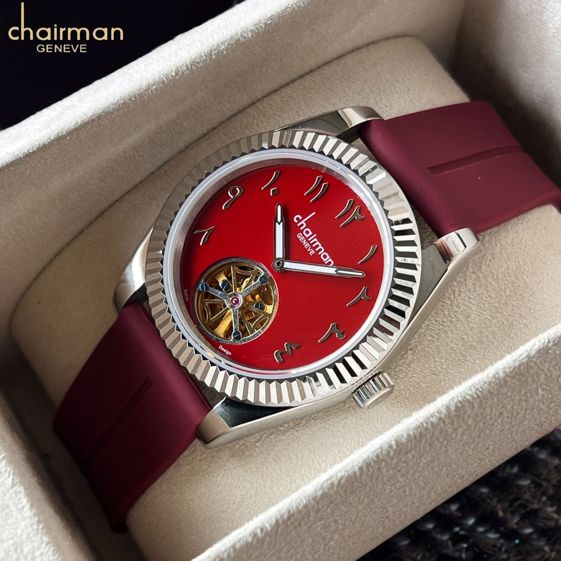 Chairman Geneve Arabic Maroon Dial Maroon Gents Watch